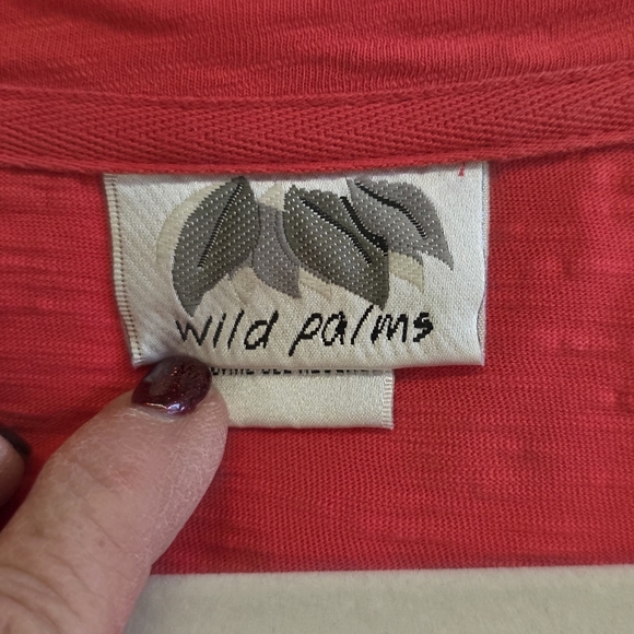 Wild Palms Coral Tiered Babydoll Top XL Cotton Boho V-Neck Blouse - Picture 3 of 7